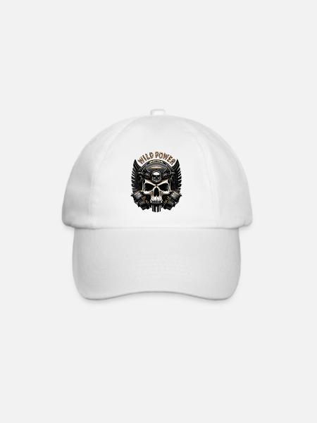 Wild Power Skull Biker Emblem - Baseballkappe - Weiß/Weiß