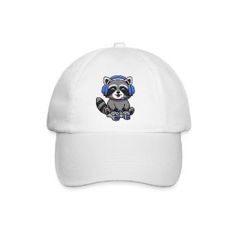 Waschbär beim Gamen - Baseballkappe - Weiß/Weiß - Vorne
