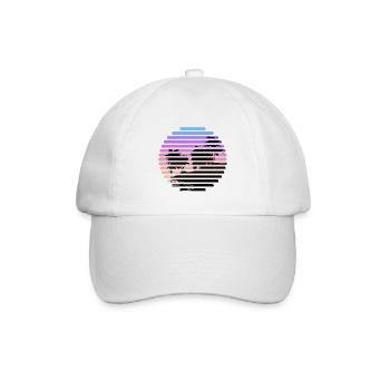 Tropische Sonnenuntergangs-Streifenpalmen-Silhouette - Baseballkappe - Weiß/Weiß - Vorne