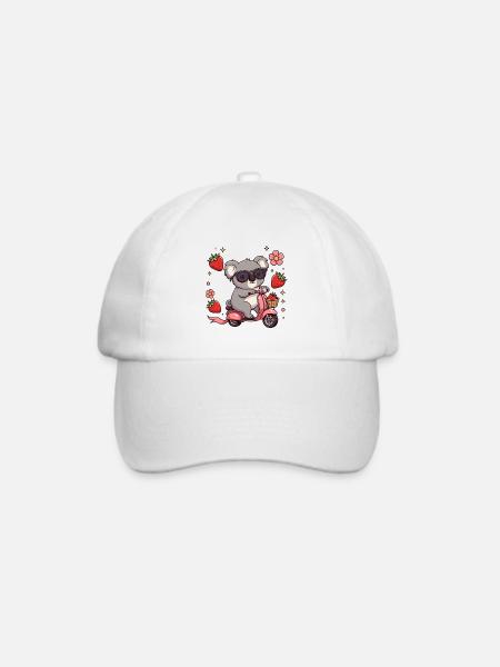 Cooler Koala-Rollerfahrer Kawaii Sommerkunst - Baseballkappe - Weiß/Weiß