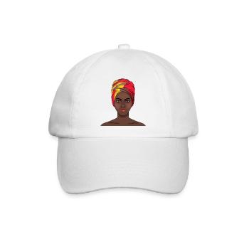 Mutige afrikanische Frauenkunst mit leuchtend farbigem Kopftuch - Baseballkappe - Weiß/Weiß - Vorne