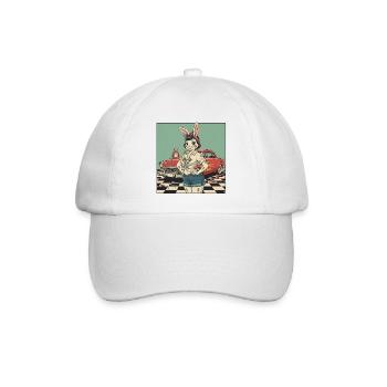 Häsin Racer Pinup Retro Auto - Baseballkappe - Weiß/Weiß - Vorne