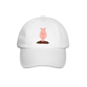 Pinkes Schwein von Hinten - Baseballkappe - Weiß/Weiß - Vorne