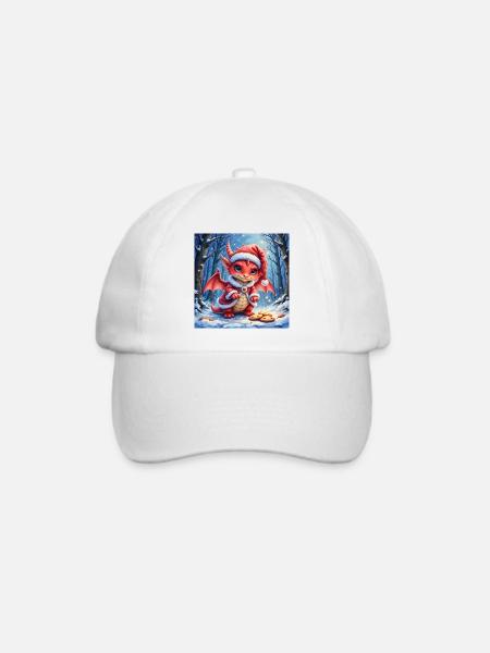 Bezaubernder Weihnachtsdrache im verschneiten Wald - Baseballkappe - Weiß/Weiß
