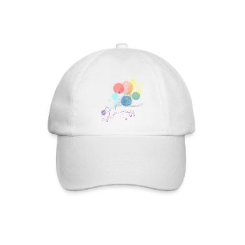Bunte Katze mit schwebenden Ballons Illustration - Baseballkappe - Weiß/Weiß - Vorne
