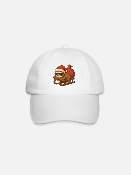 Cooles Weihnachtsfaultier auf Schlitten - Baseballkappe - Weiß/Weiß