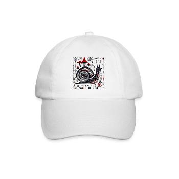 Folk Art Schnecke mit Pilzen – Retro Design  - Baseballkappe - Weiß/Weiß - Vorne