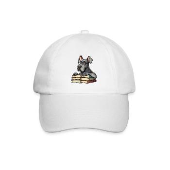 Süßes Dogge-Lesebuch mit Brille - Baseballkappe - Weiß/Weiß - Vorne