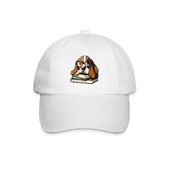 Niedliches Basset Hound Dog Lesebuch mit Brille - Baseballkappe - Weiß/Weiß - Vorne