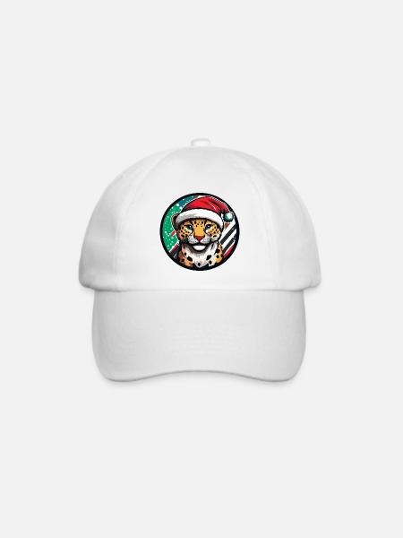 Leopard im Weihnachtsmannhut - Baseballkappe - Weiß/Weiß