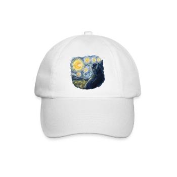 Katze im Sternennacht-Stil Van Gogh - Baseballkappe - Weiß/Weiß - Vorne