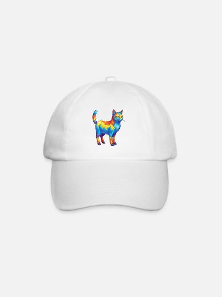 Bunte Katzen-Regenbogen-Pop-Art-Aquarell - Baseballkappe - Weiß/Weiß