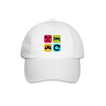 Essen, schlaf, Spiel wiederholen, lustiges Zitat, Gamer - Baseballkappe - Weiß/Weiß - Vorne