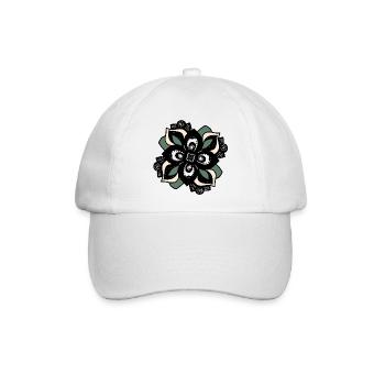 Blütenmandala Grün-Peach - Baseballkappe - Weiß/Weiß - Vorne
