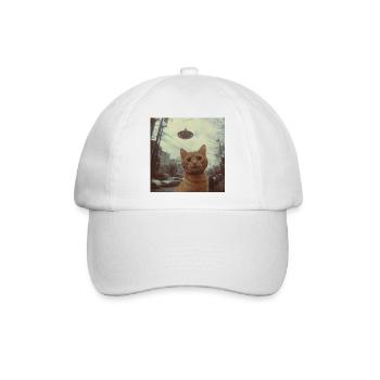 UFO-Katze über Neonstadt - Baseballkappe - Weiß/Weiß - Vorne