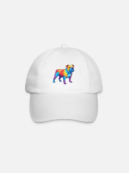 Bunte Bulldogge-Regenbogen-Pop-Art-Aquarell - Baseballkappe - Weiß/Weiß