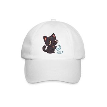 Kawaii Schwarze Katze und Umschläge - Baseballkappe - Weiß/Weiß - Vorne