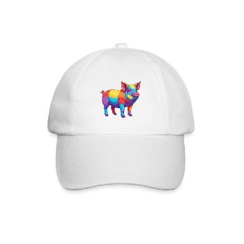 Buntes Schwein-Regenbogen-Pop-Art-Aquarell - Baseballkappe - Weiß/Weiß - Vorne