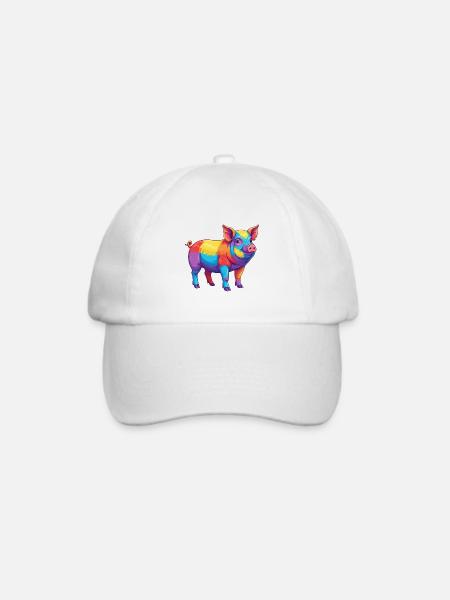 Buntes Schwein-Regenbogen-Pop-Art-Aquarell - Baseballkappe - Weiß/Weiß