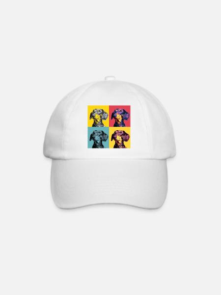 Pop Art Dackel-Quad - Baseballkappe - Weiß/Weiß