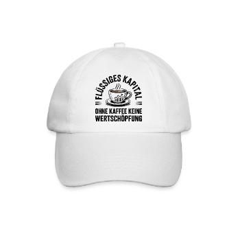 Flüssiges Kapital Kaffee – Office Humor - Baseballkappe - Weiß/Weiß - Vorne