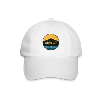 Marseille City Skyline Notre-Dame Retro-Abzeichen - Baseballkappe - Weiß/Weiß - Vorne