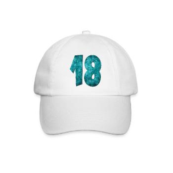 Zahl Achtzehn - 18. Geburtstag - Baseballkappe - Weiß/Weiß - Vorne