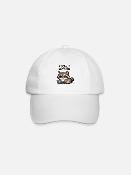 Workish Waschbär am Laptop - Baseballkappe - Weiß/Weiß
