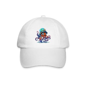 Oktopus Entdecker mit Weltkartenhelm - Baseballkappe - Weiß/Weiß - Vorne