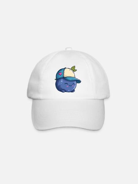 Kawaii Blaubeere mit Cap - Baseballkappe - Weiß/Weiß
