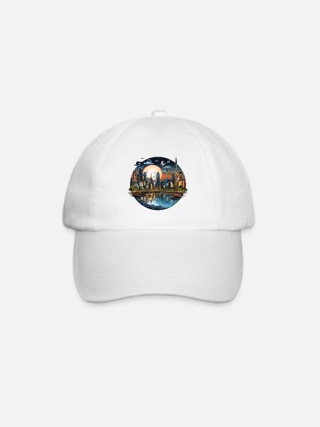Abendsonnenstadt Skyline CirkelDesign - Baseballkappe - Weiß/Weiß