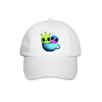 Kleines Alien-Paar in der Teetasse - Baseballkappe - Weiß/Weiß - Vorne
