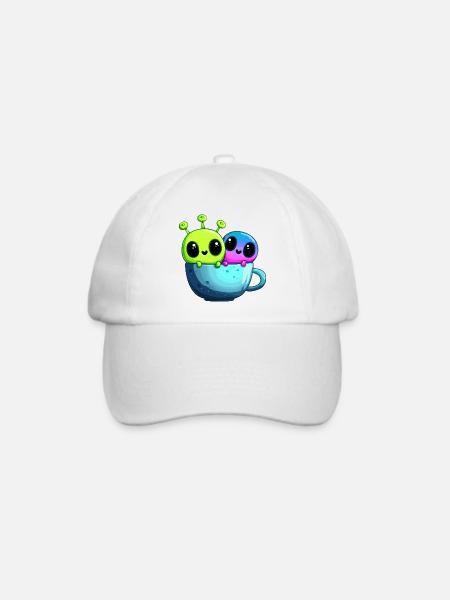 Kleines Alien-Paar in der Teetasse - Baseballkappe - Weiß/Weiß