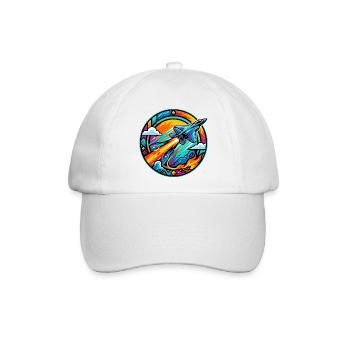 Neon Düsen Jet im Feuer Kreis Retro Space Rakete - Baseballkappe - Weiß/Weiß - Vorne