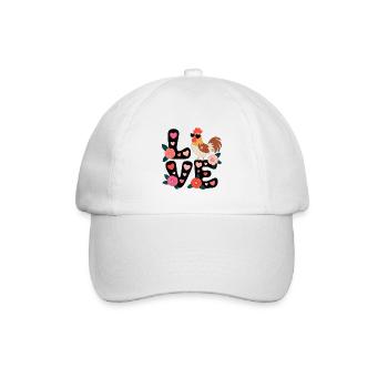 Love Hahn Blumenherz  - Baseballkappe - Weiß/Weiß - Vorne