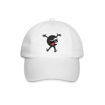 Lachender Achtball-Maskottchen - Baseballkappe - Weiß/Weiß - Vorne