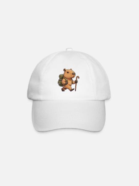 Niedliches Wandern Capybara Nager-Trekking-Kunst - Baseballkappe - Weiß/Weiß