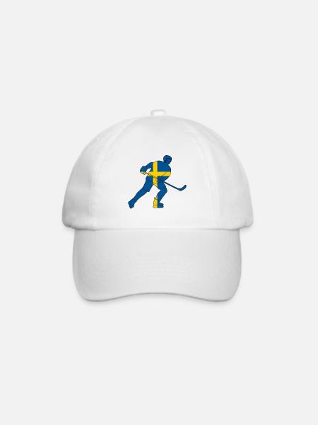 Eishockeyspieler mit schwedischer Flagge - Baseballkappe - Weiß/Weiß