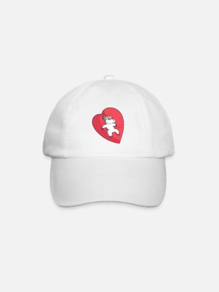 Einhorn auf Herzliebe - Baseballkappe - Weiß/Weiß