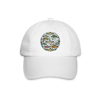 Fischarten Fische Köder Angel Haken Angler Motiv - Baseballkappe - Weiß/Weiß - Vorne