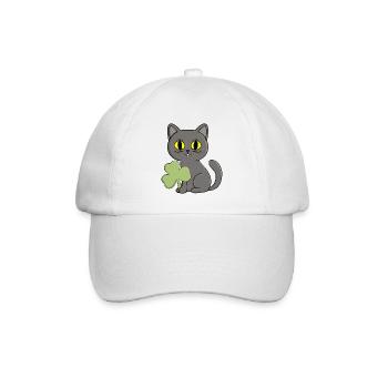 Grauer Katzen-Kleeblatt-Anhänger - Baseballkappe - Weiß/Weiß - Vorne