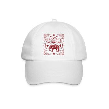 Roter Ornament-Elefant mit Sternenrahmen - Baseballkappe - Weiß/Weiß - Vorne