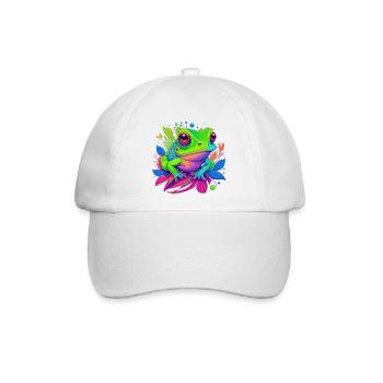 Regenbogenfrosch auf Blättern - Baseballkappe - Weiß/Weiß - Vorne