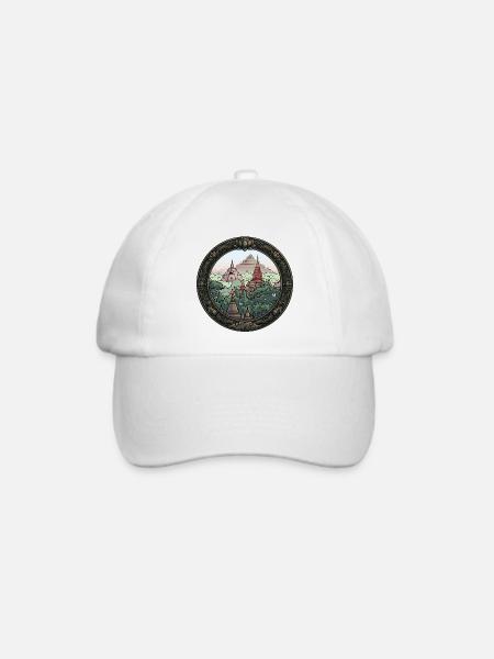 Dschungel Tempel Rundbild - Baseballkappe - Weiß/Weiß
