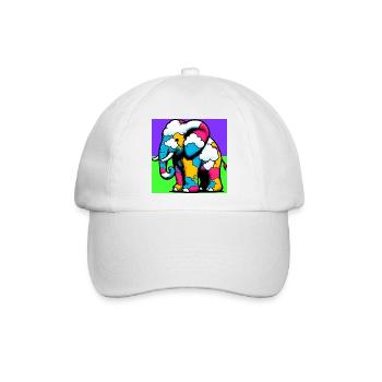 Elefant mit Wolke und Wolken - Baseballkappe - Weiß/Weiß - Vorne
