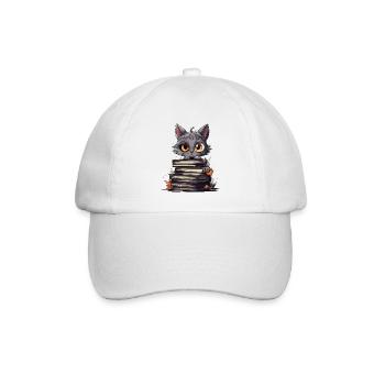 Kätzchen über Bücherstapel - Baseballkappe - Weiß/Weiß - Vorne