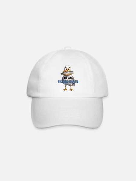 Möwe mit Fischbrötchen Illustration - Baseballkappe - Weiß/Weiß