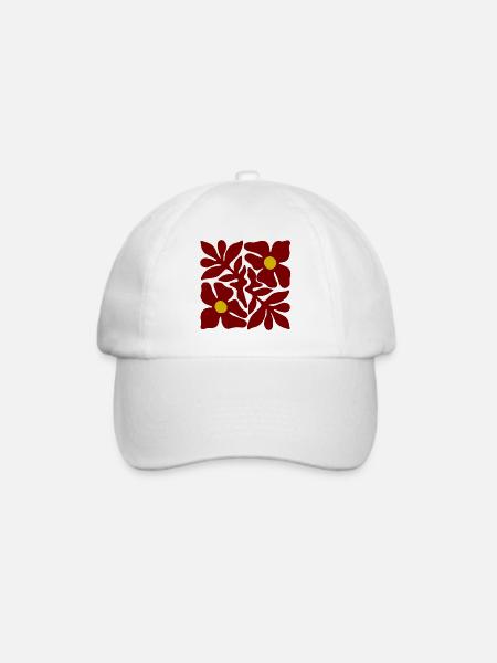 Rote Blumen transparentes Symmetrisches Design - Baseballkappe - Weiß/Weiß