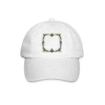 Pfauenfeder Rahmen Ornament Boho Design - Baseballkappe - Weiß/Weiß - Vorne