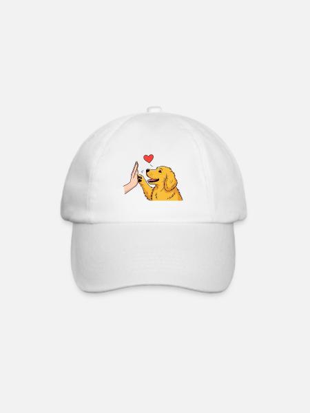 Golden Retriever High Five Hunde-T-Shirt – Design - Baseballkappe - Weiß/Weiß